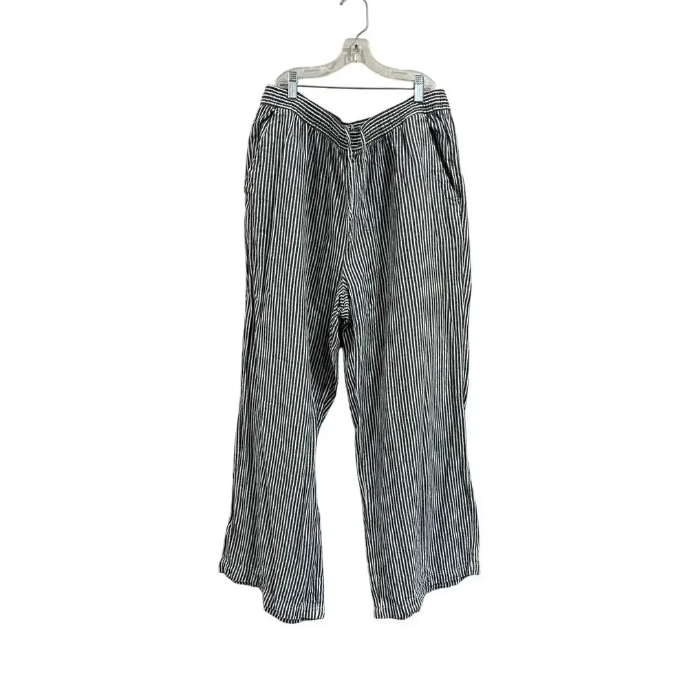 Old‎ Navy Linen Blend Wide Leg Pants Coastal Lagenlook Resort Large Stripe